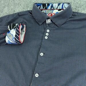 Au Noir Shirt Mens Size 5 1XL Navy Print 100% Mercerized Cotton Contrast Floral